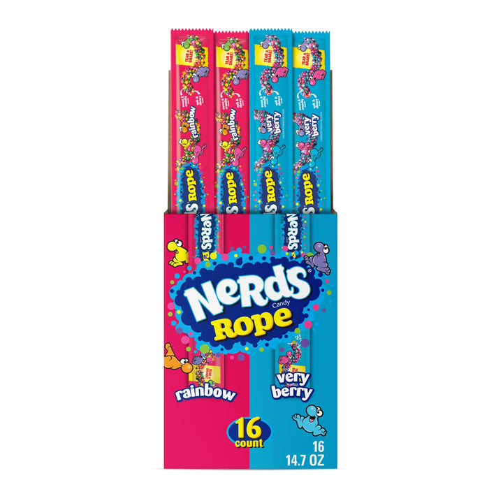 NERDS Rope, Candy, Rainbow, Crunchy and Gummy, Back To School Sweet Treat, 0.92 oz Assorted 16 Count