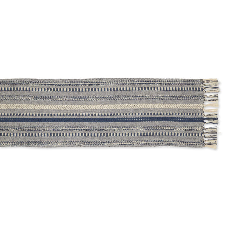 DII Farmhouse Braided Stripe Table Runner Collection, 15x108 (15x113, Fringe Included), French Blue 15x108" (15x113", Fringe Included) Striped