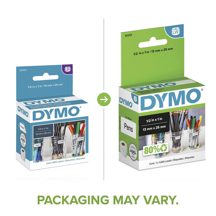 DYMO Authentic LW Extra-Small Multi-Purpose Labels for LabelWriter Label Printers, White, 1/2'' x 1'', 1 roll of 1,000 (30333) Extra Samll Extra Small Multipurpose Labels