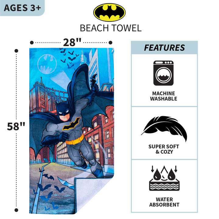 Franco Kids Super Soft Cotton Bath/Pool/Beach Towel, 58 in x 28 in, Batman Multicolour