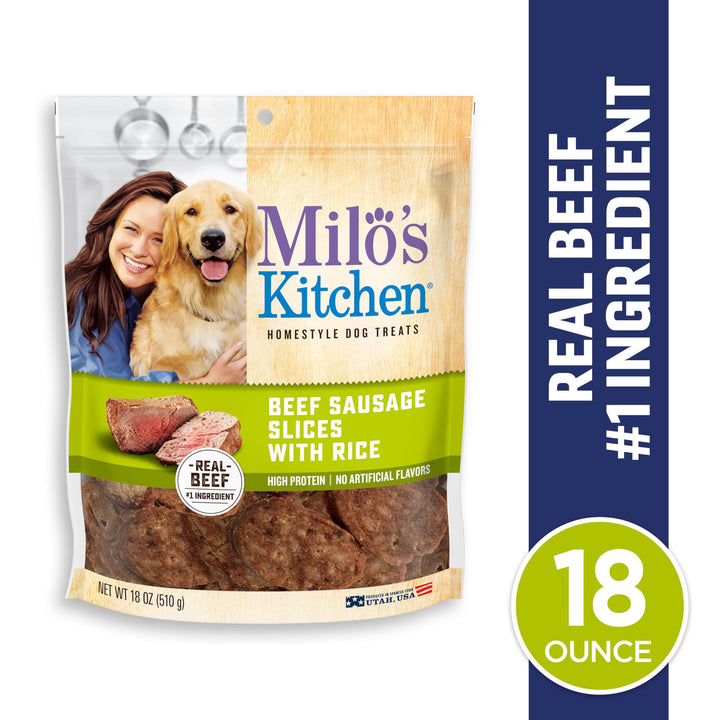 Milo's Kitchen Dog Treats, Beef Sausage Slices with Rice, 18 Ounce 1.13 Pound (Pack of 1)