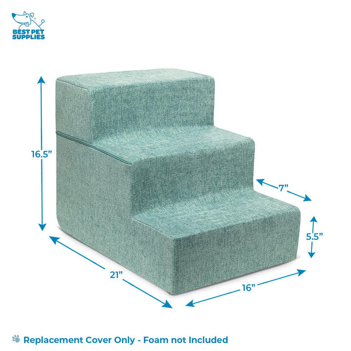 Best Pet Supplies Foldable Pet Stairs Cover for Foam Dog Ramps, Replacement Slip with Non-Slip Step Surface, Plush and Soft Fabric, Provides Paw Traction and Stability - Pale Teal, 3-Step Replacement Cover 3-Step (H: 16.5")