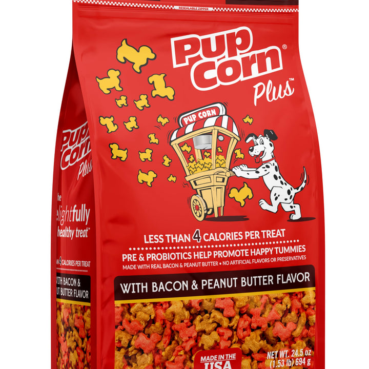 Plus - Puffed Dog Treats with Prebiotics and Probiotics - Bacon & Peanut Butter (24oz) - Made in USA 24 oz.
