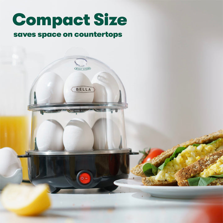 BELLA Rapid Electric Egg Cooker and Omelet Maker with Auto Shut Off, for Easy to Peel, Poached Eggs, Scrambled Eggs, Soft, Medium and Hard-Boiled Eggs, 14 Egg Capacity Tray, Double Tier, Black