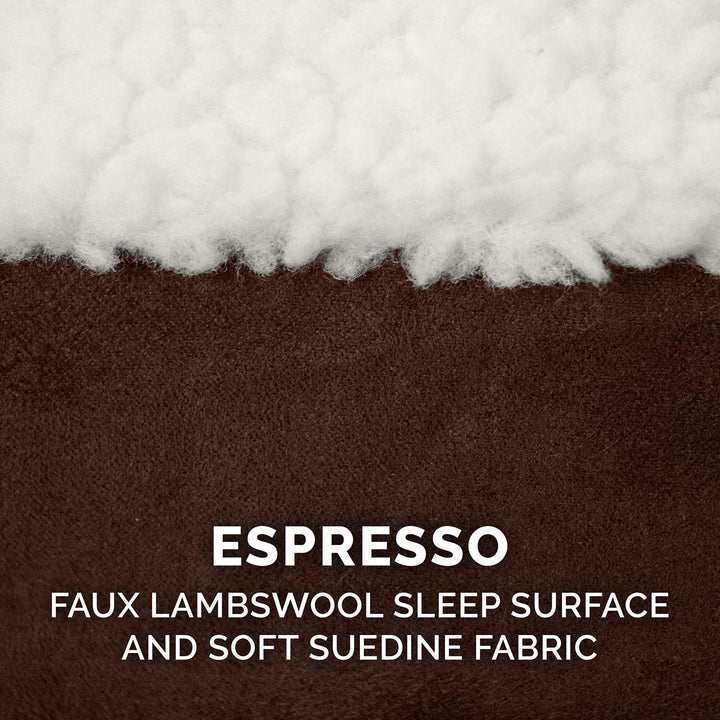 Furhaven Replacement Dog Bed Cover Sherpa & Suede Snuggery, Machine Washable - Espresso, 26-inch Faux Lambswool & Suede Espresso 26.0"L x 26.0"W x 0.5"Th Snuggery (Cover Only)