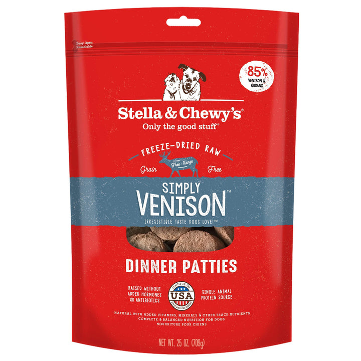 Stella & Chewy's Freeze Dried Raw Dinner Patties – Grain Free Dog Food, Protein Rich Simply Venison Recipe – 25 oz Bag 1.56 Pound (Pack of 1)