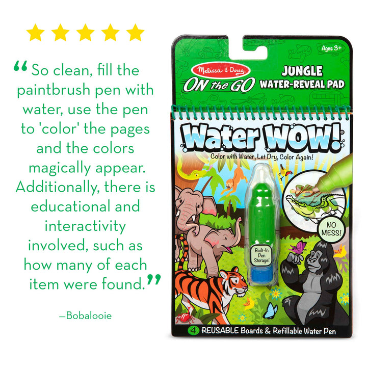 Melissa & Doug On the Go Water Wow! Reusable Color with Water Activity Pad 3-Pack, Jungle, Safari, Farm - Water Wow Water Coloring Books Bundle: Jungle, Safari, Farm