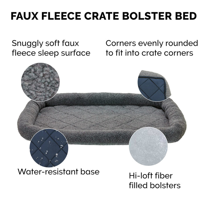 Furhaven Dog Bed for Extra Small Dogs & Indoor Cats, 100% Washable, Sized to Fit Crates - Sherpa Fleece Bolster Crate Pad - Gray, Extra Small