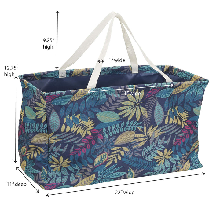 Household Essentials Krush Canvas Utility Tote| Reusable Beach Bag | Blue Palm Leaf Short Rectangular