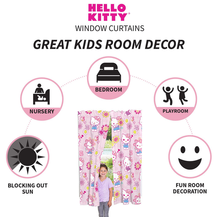 Franco Kids Room Window Curtains Drapes Set, 82 in x 63 in, Hello Kitty