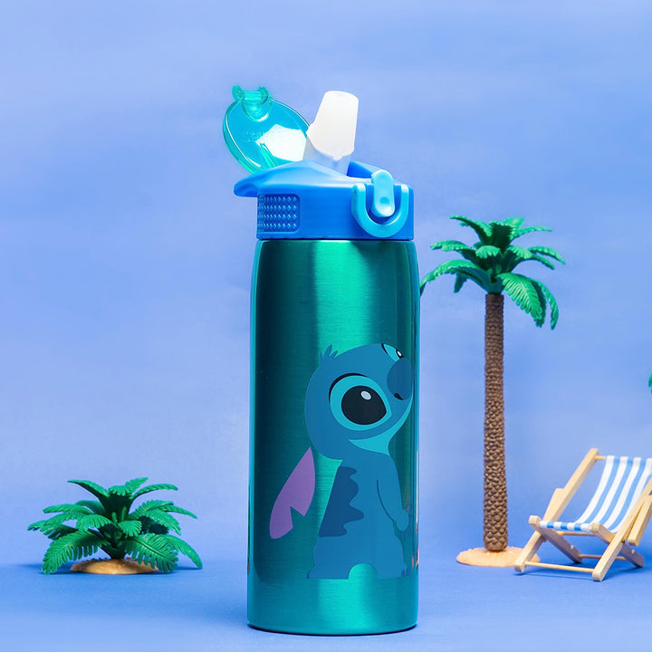 Zak Designs Disney Lilo and Stitch Water Bottle for Travel and At Home, 19 oz Vacuum Insulated Stainless Steel with Locking Spout Cover, Built-In Carrying Loop, Leak-Proof Design (Stitch)