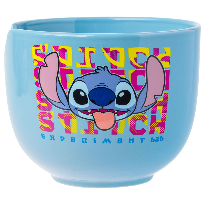 Silver Buffalo Lilo and Stitch Face Experiment Ceramic Ramen Bowl with Chopsticks, 20 Ounces, Multicolor