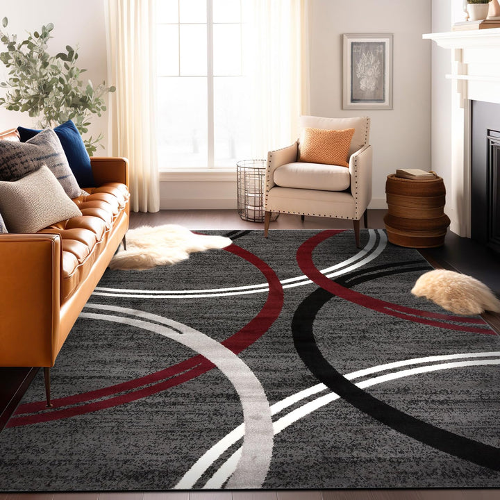 Rugshop Modern Wavy Circles Design Area Rug 2'7" x 4' Red 2'7" x 4'