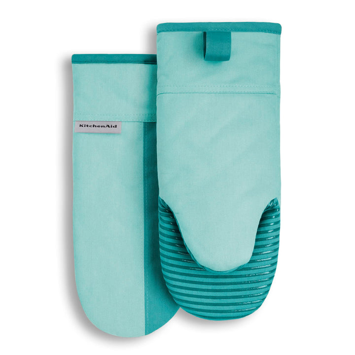 KitchenAid Beacon Two-Tone Non-Slip Oven Mitt Set, Aqua Sky, 5.75"x13", 2 Piece 5.75"x13"