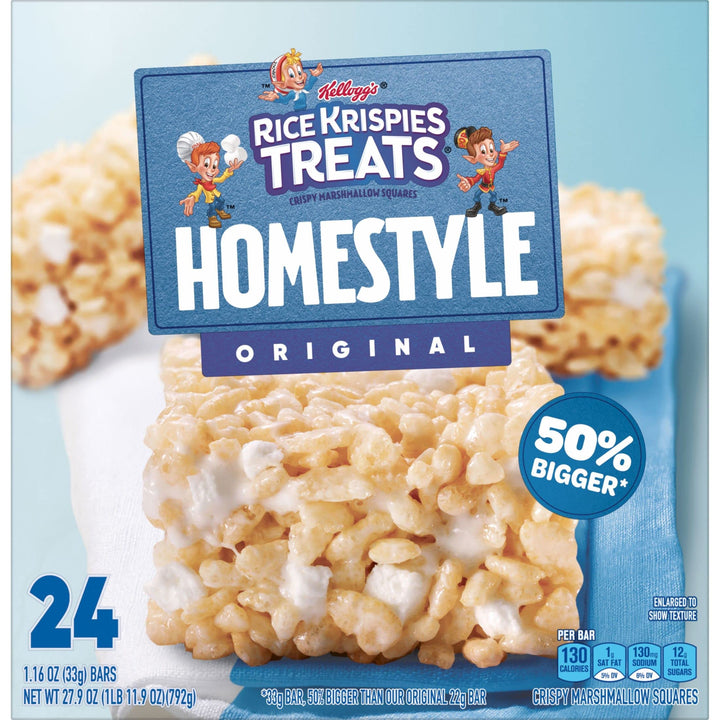 Rice Krispies Treats Homestyle Marshmallow Snack Bars, Kids Snacks, Lunch Snacks, Original, 27.9oz Box (24 Bars) 24 Count