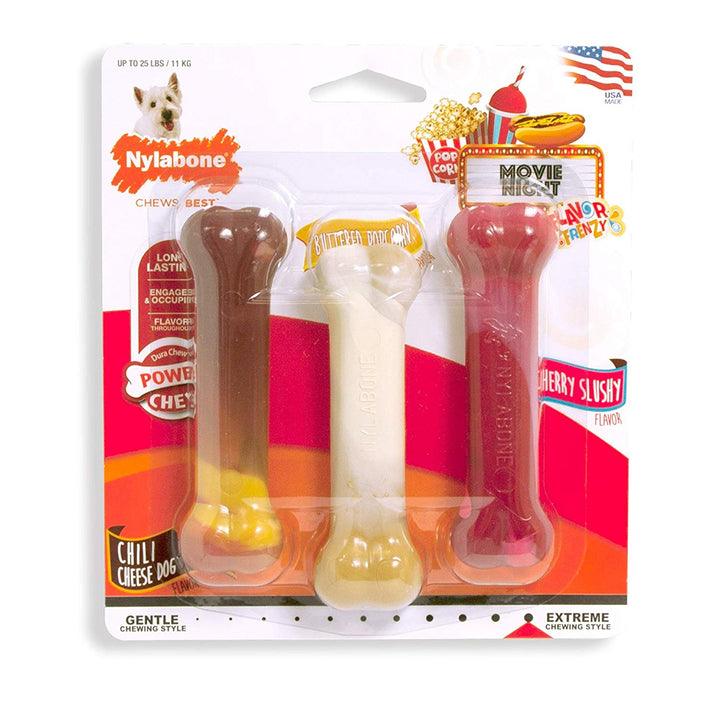 Nylabone Power Chew Classic Bone Chew Toy for Dogs, Durable Dog Toys for Aggressive Chewers, Variety Pack, Regular - Up to 25 Ibs. (3 Count) Peanut Butter, Bacon & Chicken Small/Regular (3 Count)