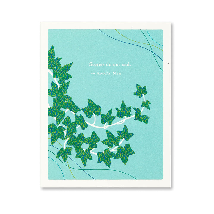 Compendium Positively Green 4-Pack of Sympathy Cards – Stories do not end (Four Cards Total, One Design, with Envelopes) Sympathy - "Stories do not end."