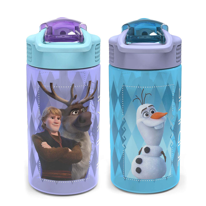 Zak Designs Disney Frozen 2 Kids Water Bottle Set with Reusable Straws and Built in Carrying Loops, Made of Plastic, Leak-Proof Designs 16 oz, BPA-Free, 2pc Set, Elsa & Anna (Frozen 2)