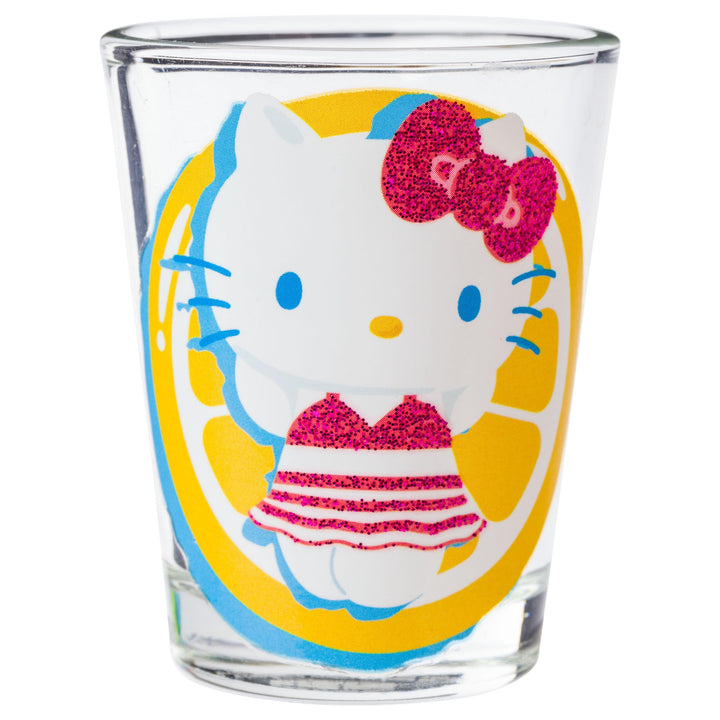 Silver Buffalo Sanrio Hello Kitty Summer Pool Floatie Glitter 4 Pack Mini Glass Set, 1.5 Ounces Hello Kitty Pool