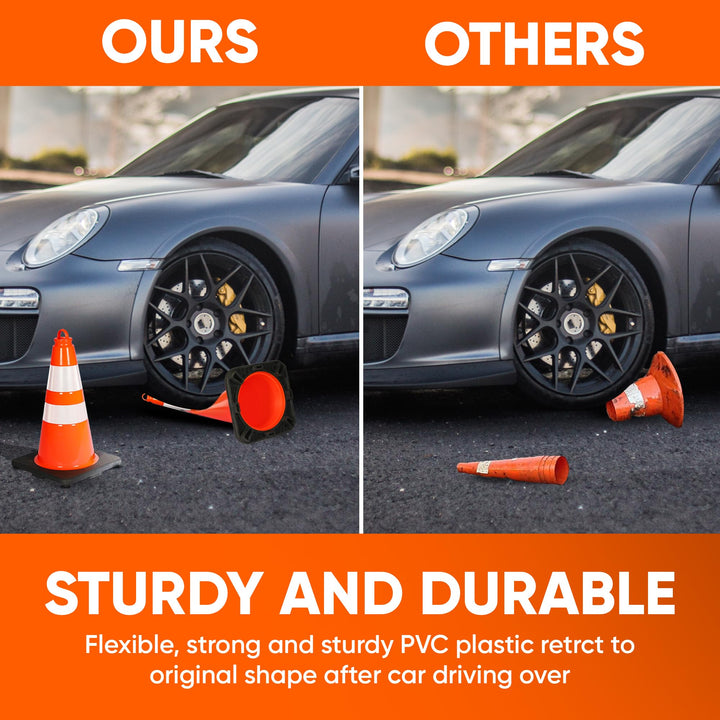 Pyle 12-Pack Traffic Safety Cones 18" inch High Visibility, Reflective Collars, PVC Durable Construction Orange Cones, w/easy to carry Hook, Sturdy for Traffic, Home, Parking, Road Safety, Driveway 18 Inch