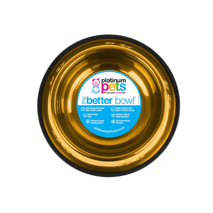 Platinum Pets Non-Tip Stainless Steel Dog Bowl, Large 24K Gold