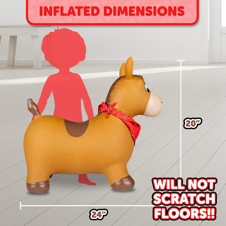 WADDLE Bouncy Hopper Inflatable Hopping Animal, Indoors and Outdoors Toy for Toddlers and Kids, Pump Included, Boys and Girls Ages 2 Years and U (Brown Horse) Brown Horse