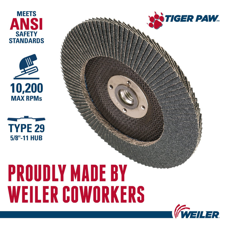 Weiler 51180 6" Tiger Paw Abrasive Flap Disc, Conical (TY29), Phenolic Backing, 60Z, 5/8"-11 UNC Nut (Pack of 10) 60 Grit Performance Steel / Metal Tiger Paw