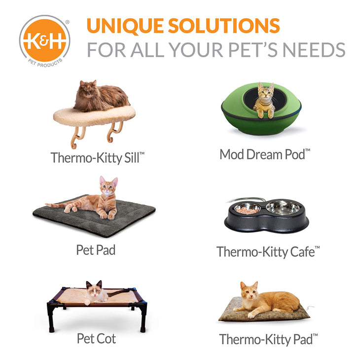 K&H Pet Products Heated Thermo-Kitty Mat, Indoor Heated Cat Bed, Pet Heat Pad for Indoor Cats and Small Dogs, Cat Heating Pad, Electric Thermal Warming Cat Bed Mat, Sage/Tan 12.5 X 25 Inches Pet Bed
