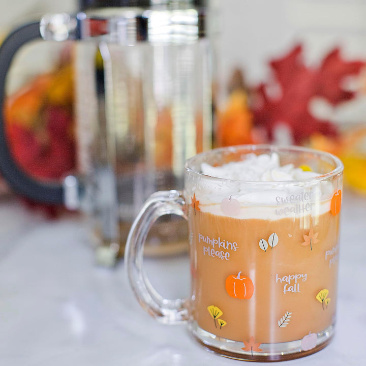 Pearhead Glass Harvest Mug, Halloween Home Décor, Coffee And Tea Glass Mug, Fall Drinkware Accessories, Seasonal Mug, 12 oz.