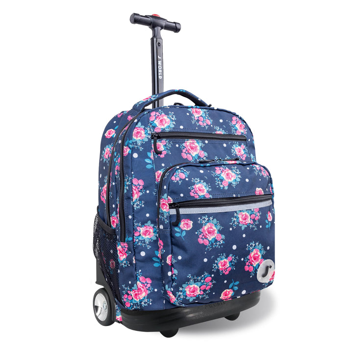 J World New York Sundance Rolling Backpack Girl Boy Roller Bookbag, Retro Bloom, 20 Inch