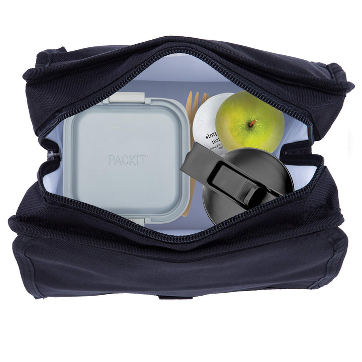 PackIt Freezable Lunch Bag, Black, Built with EcoFreeze Technology, Foldable, Reusable, Zip and Velcro Closure with Buckle Handle, Perfect for School and Office Lunches