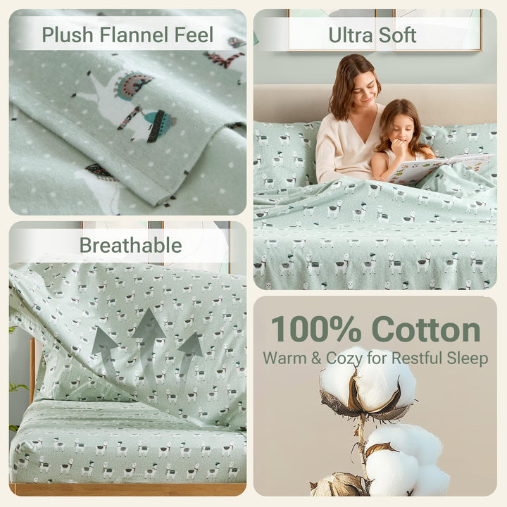 Sleep Philosophy True North Cozy Flannel Warm 100% Cotton Sheet - Novelty Print Animals Stars Cute Ultra Soft Cold Weather Bedding Set, Queen, Aqua Dots 4 Piece