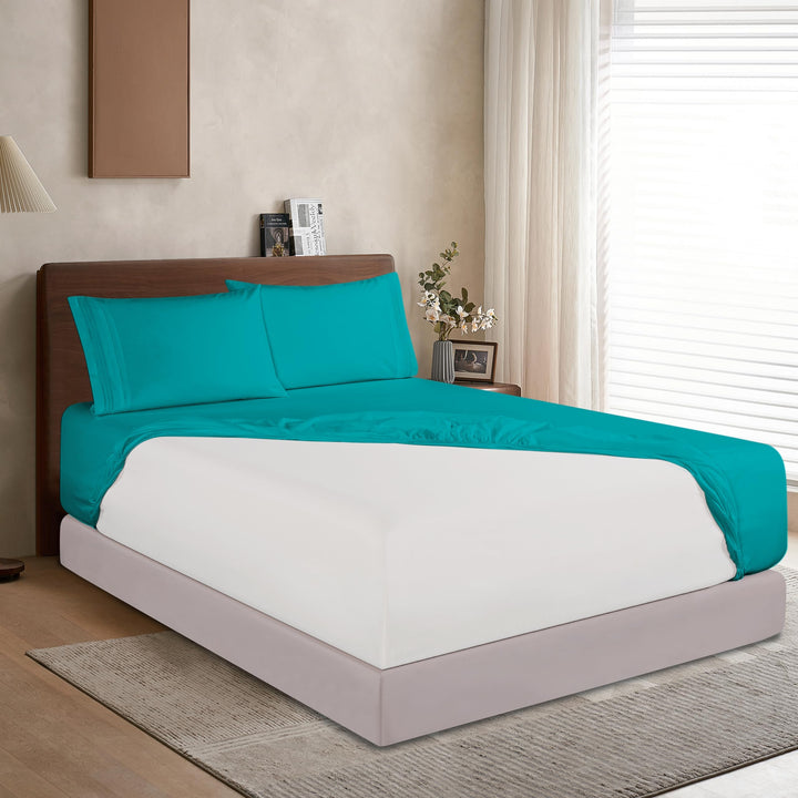 Elegant Comfort 1500 Premium Hotel Quality 18-24 Inches Deep - Extra Deep Pocket Single Fitted Sheet for High Mattress, Luxury and Softest, Smart Pocket - Wrinkle Free, California King, Marine Teal Cal King - EXTRA DEEP Pocket