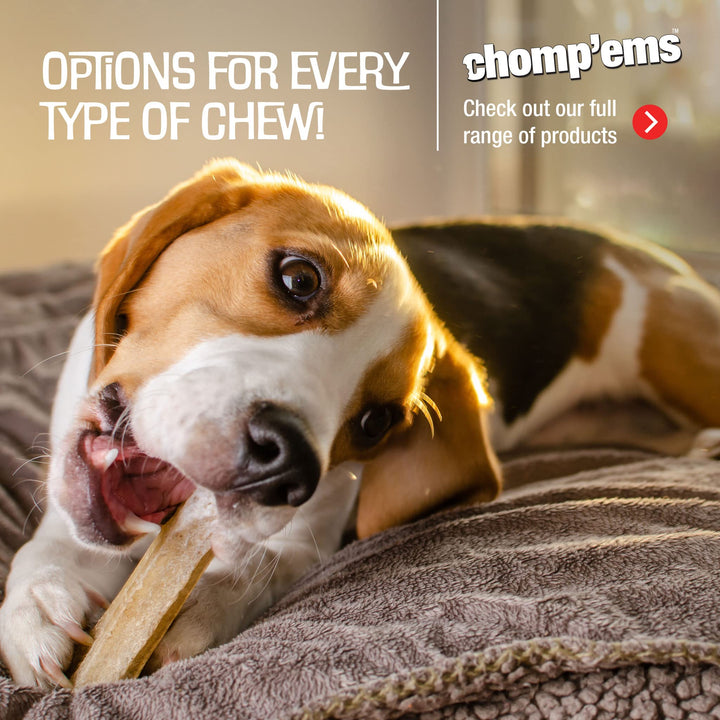 CHOMP 'EMS Purehide Chews - Slow Roasted Naturally Delicious Rawhide Dog Treats - High Protein Beef Hide - Bacon Flavor, Sticks, 8.5 Oz.