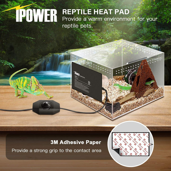 iPower 8 by 12-Inch 16 Watts Reptile Heating Mat with Temperature Controller Under Tank Warmer Terrarium Heat Pad for Reptiles and Amphibians, Black 8" x 12" Black/Heat Pad With Adjust Knob