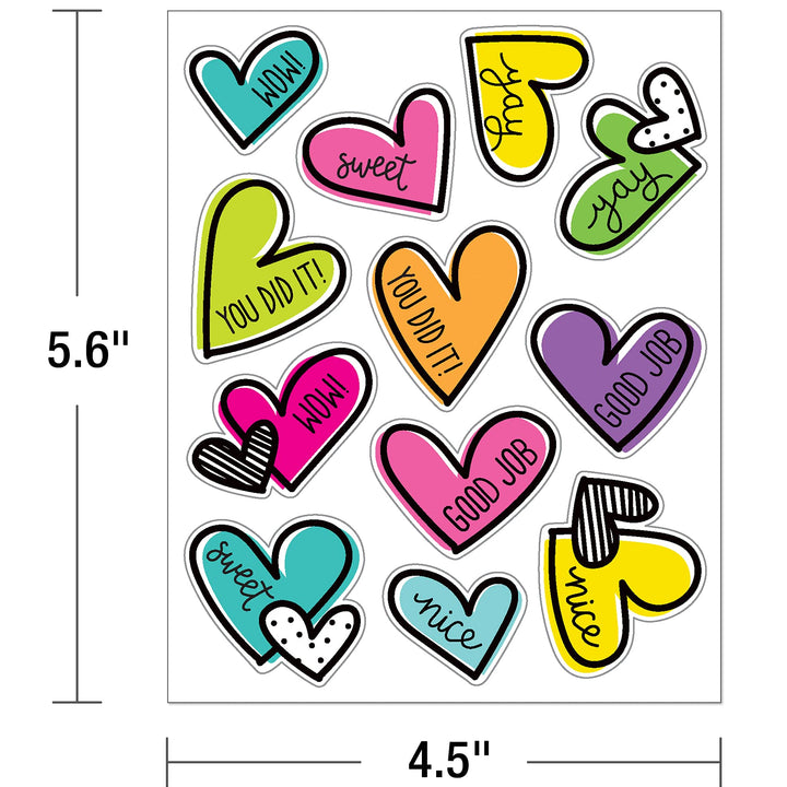 Carson Dellosa Kind Vibes Motivational Stickers—6 Sheets of Heart Stickers with Inspirational Messages, Reward Stickers for Classroom or Homeschool (72 pc) Doodle Hearts