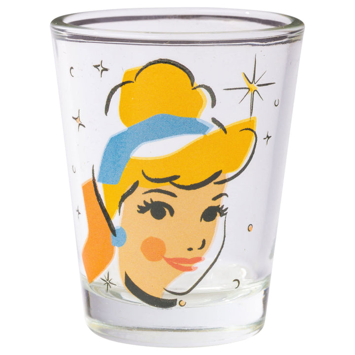 Silver Buffalo Disney Princess Abstract Faces Sparkle 4-Pack Mini Glass Set, 1.5 Ounces