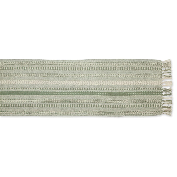 DII Farmhouse Braided Stripe Table Runner Collection, 15x72 (15x77, Fringe Included), Artichoke Green