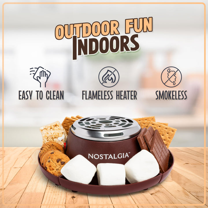 Nostalgia Tabletop Indoor Electric S'mores Maker - Smores Kit With Marshmallow Roasting Sticks and 4 Trays for Graham Crackers, Chocolate, and Marshmallows - Movie Night Supplies - Brown MyMini S'mores Maker