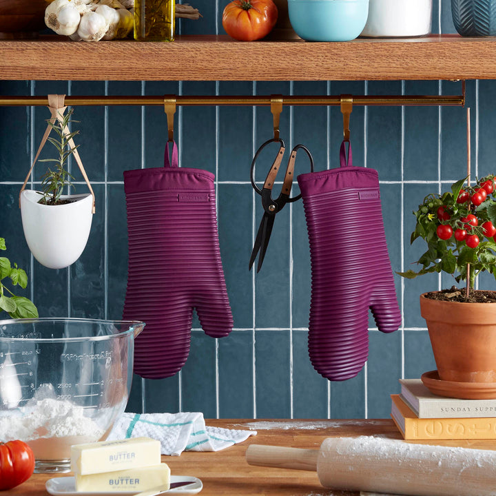 KitchenAid Ribbed Soft Silicone Oven Mitt 2-Pack Set, Beet, 7.5"x13" Oven Mitt Set