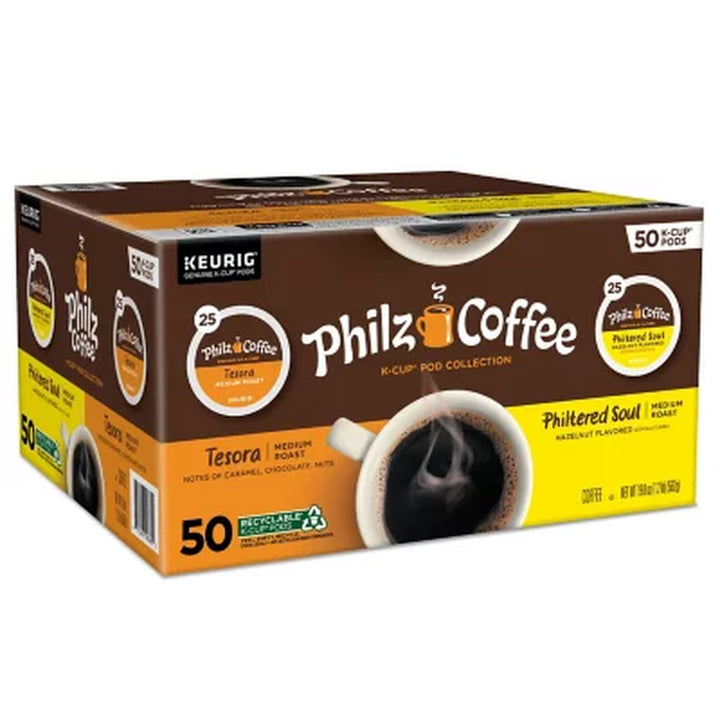 Philz Coffee Philtered Soul and Tesora Medium Roast K-Cup Pods, Variety Pack, 50 Ct.