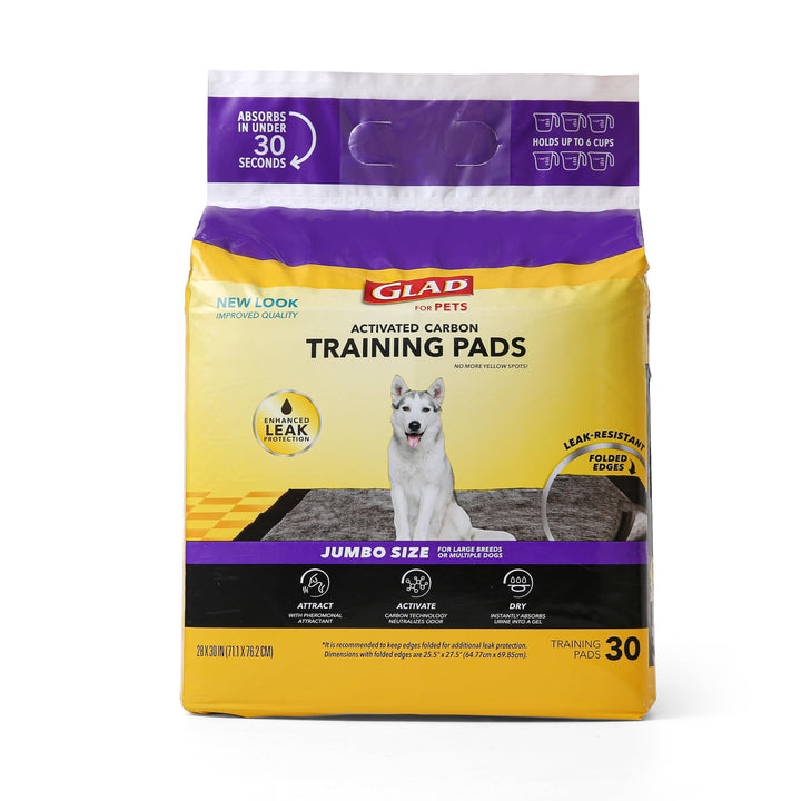 Glad for Pets JUMBO-SIZE Charcoal Puppy Pads | Black Training Pads That ABSORB & Neutralize Urine Instantly | New & Improved Quality Puppy Pee Pads, 30 Count Dog Training Pads