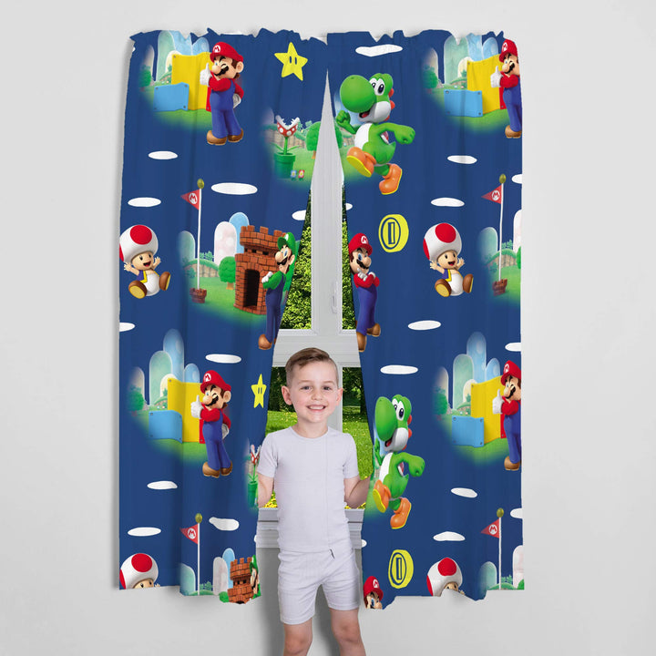 Franco Kids Room Window Curtains Drapes Set, 82 in x 63 in, Super Mario