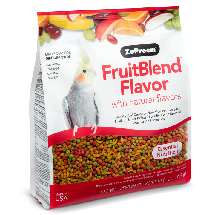 ZuPreem FruitBlend Bird Pellets, Daily Bird Food for Cockatiel, Lovebird, Quaker, Small Conure, Lorikeet, Core Nutrition for Medium Birds, Cockatiel Pellets, Conure Food (M, 2 lb) FruitBlend Pellets 2 Pound (Pack of 1)