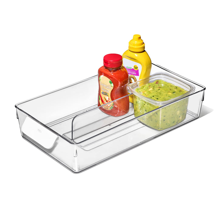 OXO Good Grips Adjustable Fridge Storage Bin - for Condiments, Juice Pouches, Snack Cups and More Adjustable Storage Bin