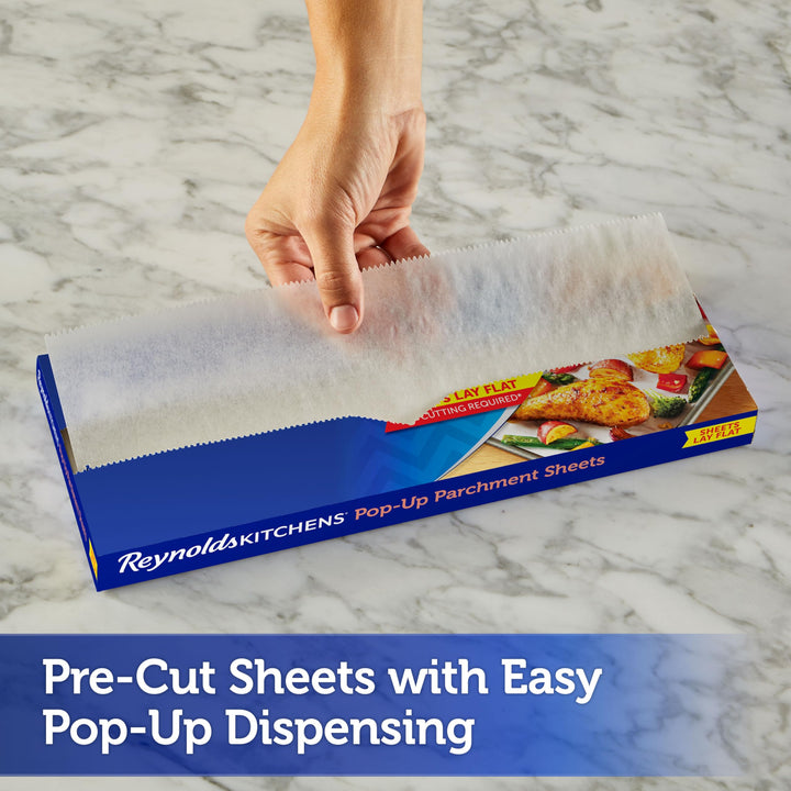 Reynolds Kitchens Pop-Up Parchment Paper Sheets, 10.7x13.75 Inch, 120 Sheets