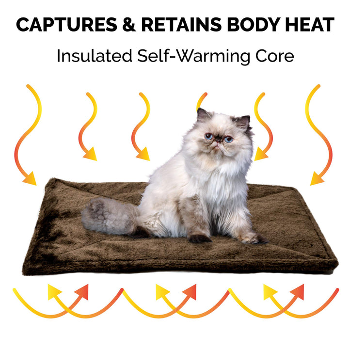 Furhaven ThermaNAP Self-Warming Cat Bed for Indoor Cats & Small Dogs, Washable & Reflects Body Heat - Quilted Faux Fur Reflective Bed Mat - Espresso, Small