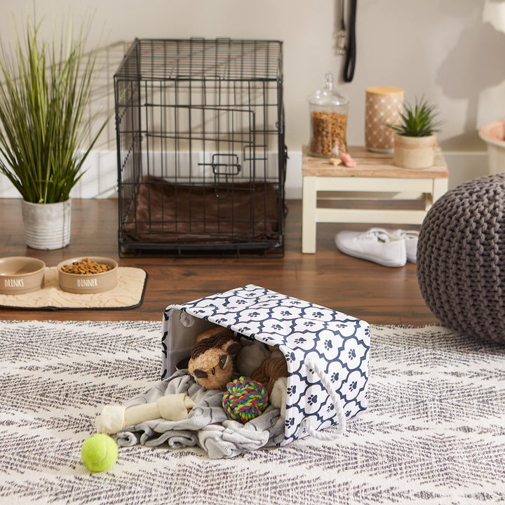 Bone Dry Pet Storage Collection Lattice Paw Print, Small Rectangle, White/Navy