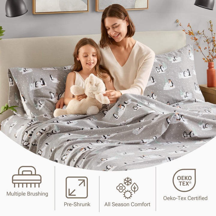 Sleep Philosophy True North Cozy Flannel Warm 100% Cotton Sheet - Novelty Print Animals Stars Cute Ultra Soft Cold Weather Bedding Set, Queen, Aqua Dots 4 Piece