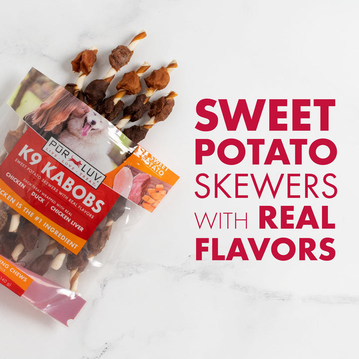 Dog Treats, K9 Kabobs for Dogs Made with Real Chicken, Duck, and Sweet Potato, 12 Ounces, Healthy, Easily Digestible, Long-Lasting, High Protein Dog Treat, Satisfies Dog's Urge to Chew Chicken / Duck / Sweet Potato Kabob